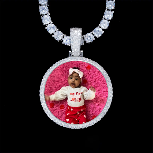 925S & VVS Moissanite 3D Circle Custom Picture Pendant
