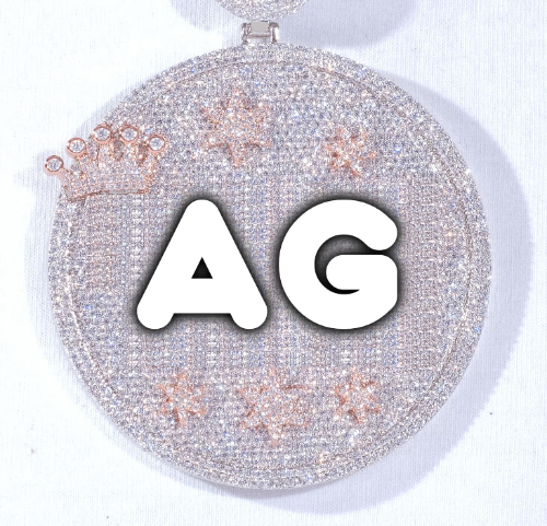 CUSTOM LETTER NECKLACE 3D BIG CROWN DISC