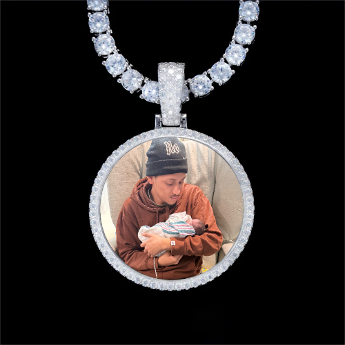 925S & VVS Moissanite 3D Circle Custom Picture Pendant