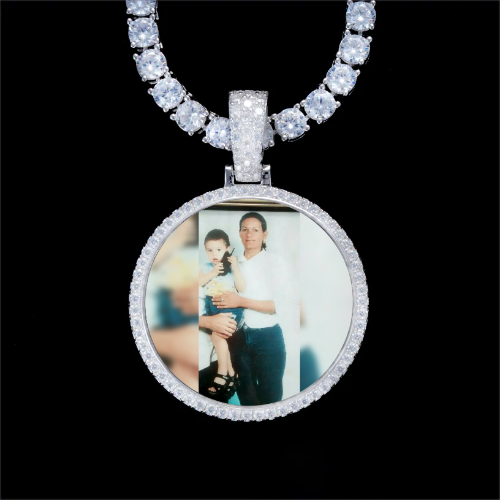 925S & VVS Moissanite 3D Circle Custom Picture Pendant