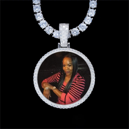 925S & VVS Moissanite 3D Circle Custom Picture Pendant