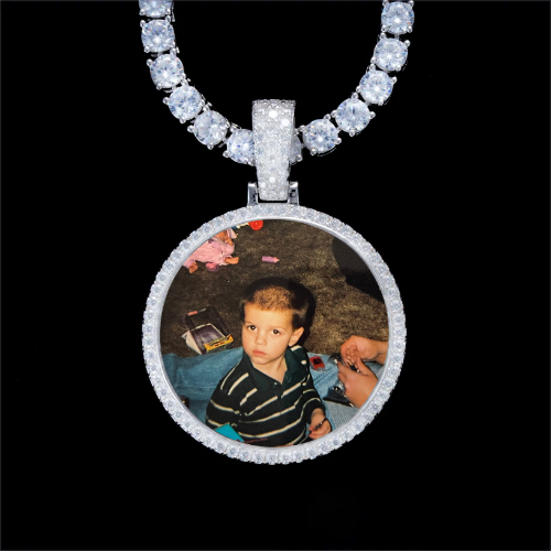 925S & VVS Moissanite 3D Circle Custom Picture Pendant