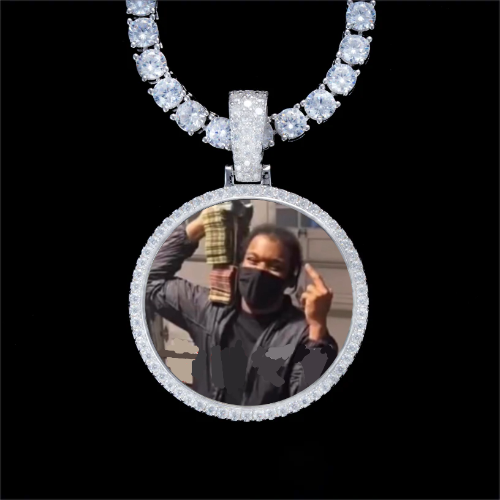 925S & VVS Moissanite 3D Circle Custom Picture Pendant