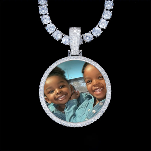 925S & VVS Moissanite 3D Circle Custom Picture Pendant