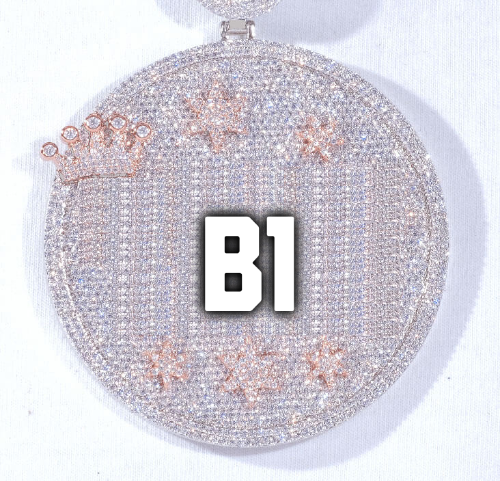 CUSTOM LETTER NECKLACE 3D BIG CROWN DISC