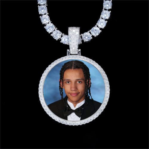 925S & VVS Moissanite 3D Circle Custom Picture Pendant