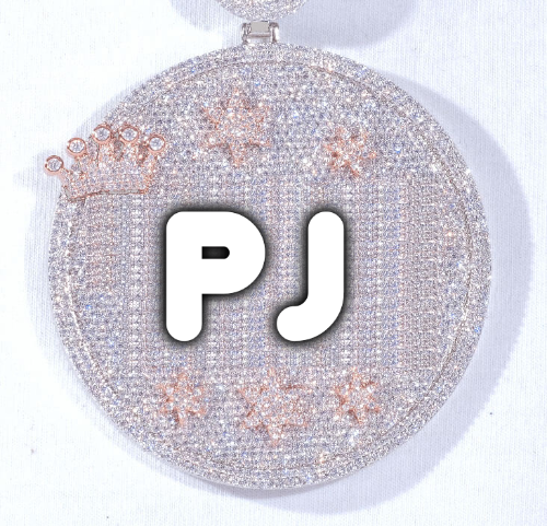 CUSTOM LETTER NECKLACE 3D BIG CROWN DISC