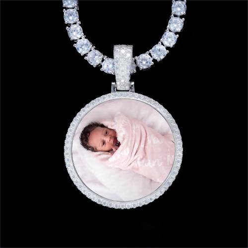 925S & VVS Moissanite 3D Circle Custom Picture Pendant