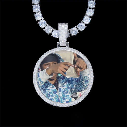 925S & VVS Moissanite 3D Circle Custom Picture Pendant