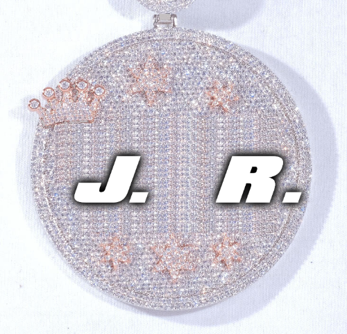 CUSTOM LETTER NECKLACE 3D BIG CROWN DISC