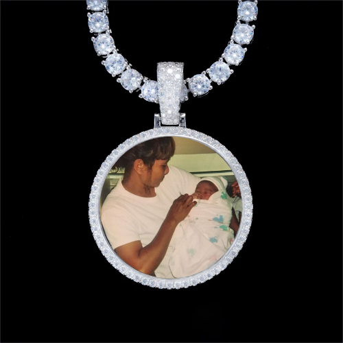 925S & VVS Moissanite 3D Circle Custom Picture Pendant
