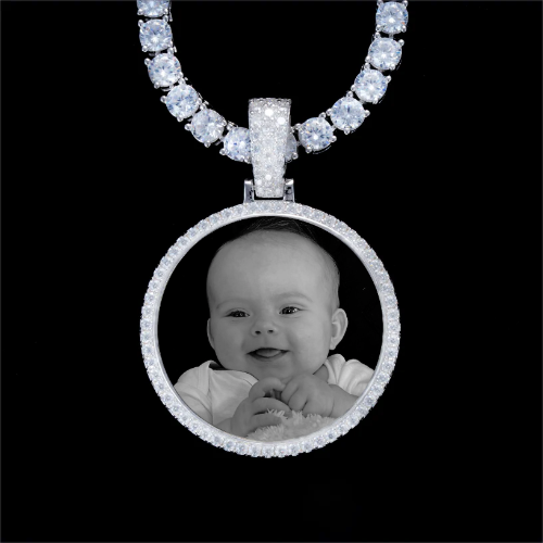 925S & VVS Moissanite 3D Circle Custom Picture Pendant