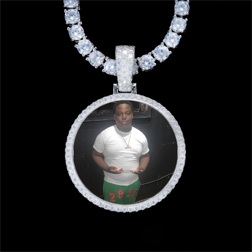 925S & VVS Moissanite 3D Circle Custom Picture Pendant
