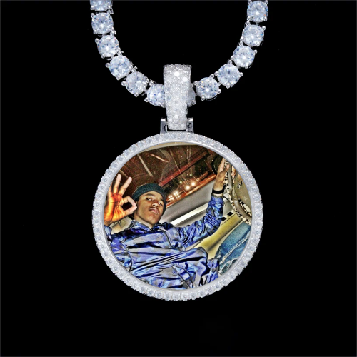 925S & VVS Moissanite 3D Circle Custom Picture Pendant