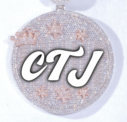 CUSTOM LETTER NECKLACE 3D BIG CROWN DISC