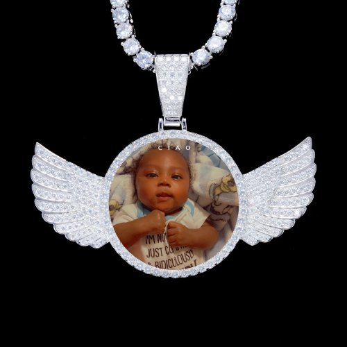 925S & VVS Moissanite 3D Wing Custom Picture Pendant