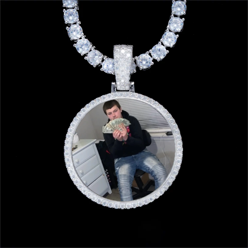 925S & VVS Moissanite 3D Circle Custom Picture Pendant