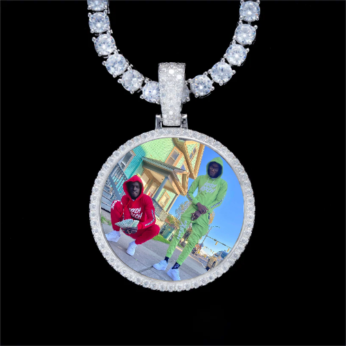 925S & VVS Moissanite 3D Circle Custom Picture Pendant