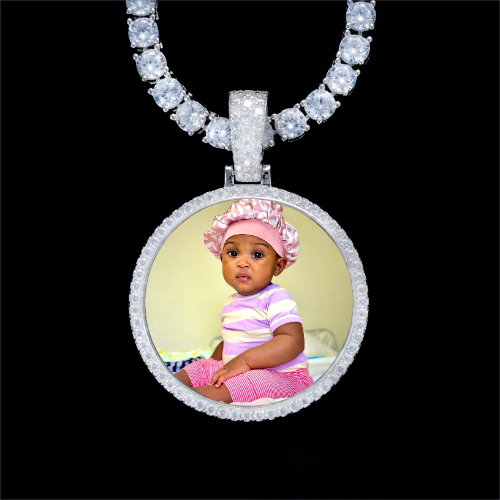 925S & VVS Moissanite 3D Circle Custom Picture Pendant