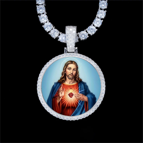 925S & VVS Moissanite 3D Circle Custom Picture Pendant