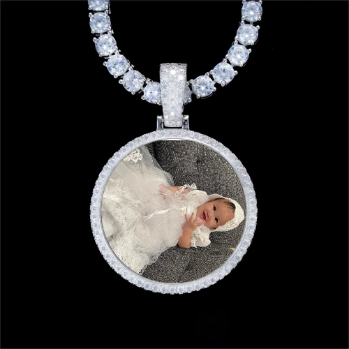 925S & VVS Moissanite 3D Circle Custom Picture Pendant