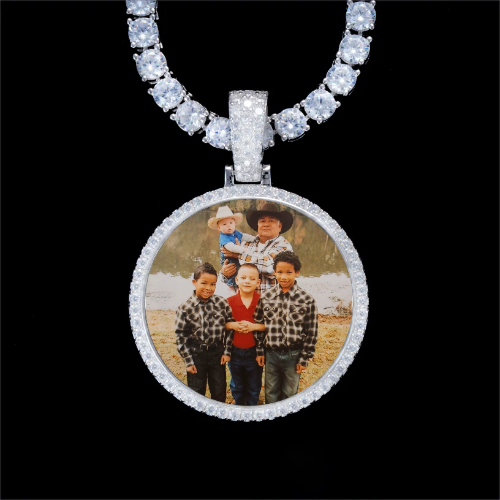 925S & VVS Moissanite 3D Circle Custom Picture Pendant