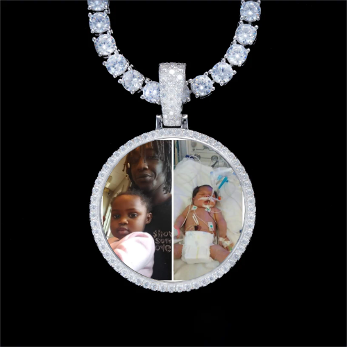 925S & VVS Moissanite 3D Circle Custom Picture Pendant