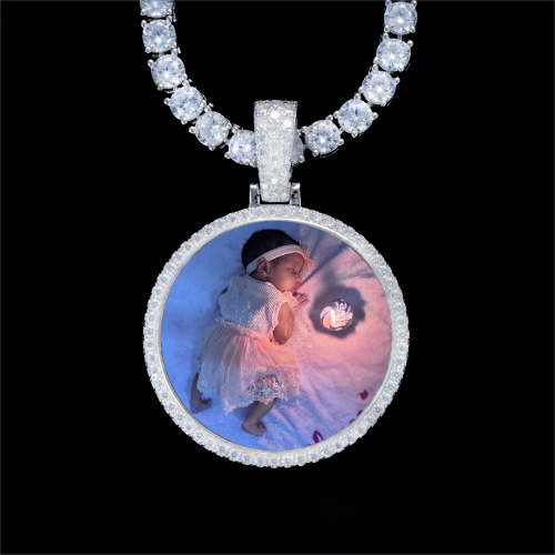 925S & VVS Moissanite 3D Circle Custom Picture Pendant
