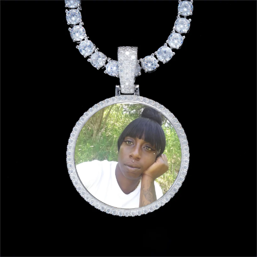 925S & VVS Moissanite 3D Circle Custom Picture Pendant