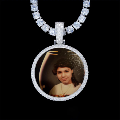 925S & VVS Moissanite 3D Circle Custom Picture Pendant