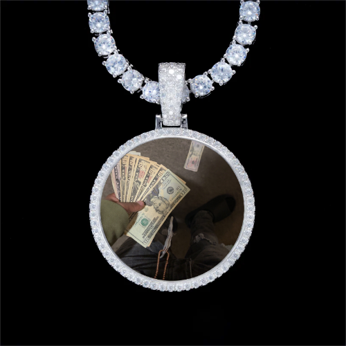 925S & VVS Moissanite 3D Circle Custom Picture Pendant