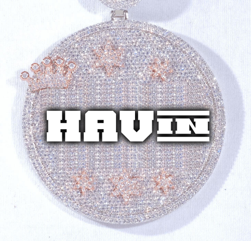 CUSTOM LETTER NECKLACE 3D BIG CROWN DISC