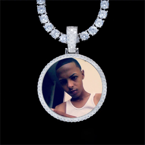 925S & VVS Moissanite 3D Circle Custom Picture Pendant