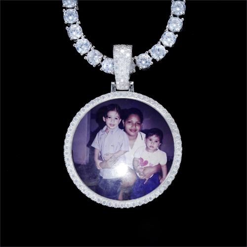 925S & VVS Moissanite 3D Circle Custom Picture Pendant