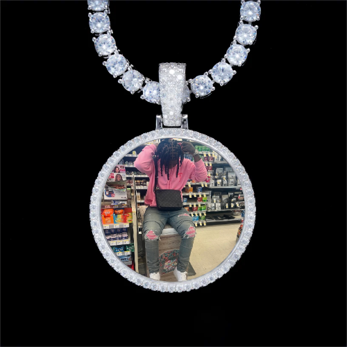 925S & VVS Moissanite 3D Circle Custom Picture Pendant