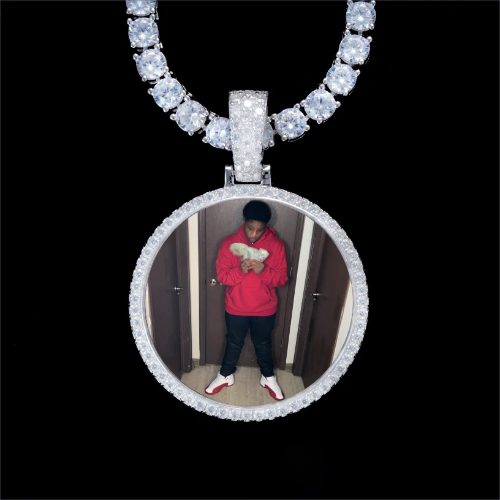 925S & VVS Moissanite 3D Circle Custom Picture Pendant