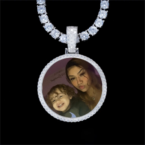 925S & VVS Moissanite 3D Circle Custom Picture Pendant
