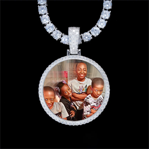 925S & VVS Moissanite 3D Circle Custom Picture Pendant