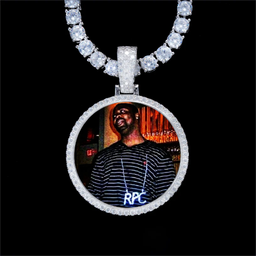 925S & VVS Moissanite 3D Circle Custom Picture Pendant