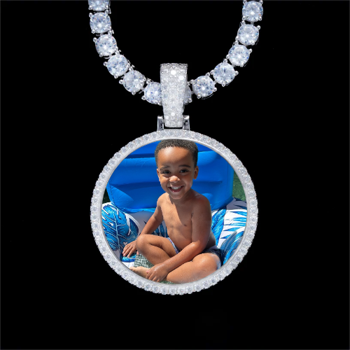 925S & VVS Moissanite 3D Circle Custom Picture Pendant