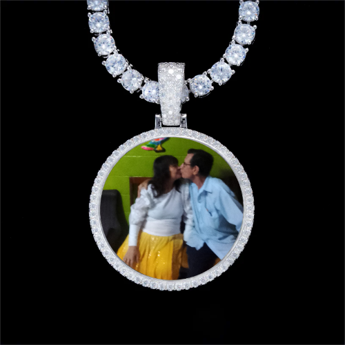 925S & VVS Moissanite 3D Circle Custom Picture Pendant