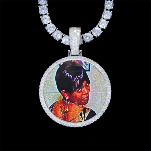 925S & VVS Moissanite 3D Circle Custom Picture Pendant