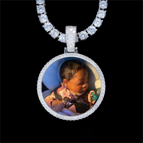925S & VVS Moissanite 3D Circle Custom Picture Pendant