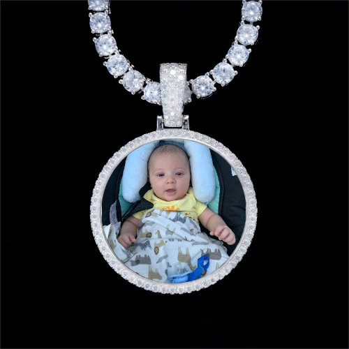 925S & VVS Moissanite 3D Circle Custom Picture Pendant