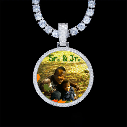 925S & VVS Moissanite 3D Circle Custom Picture Pendant