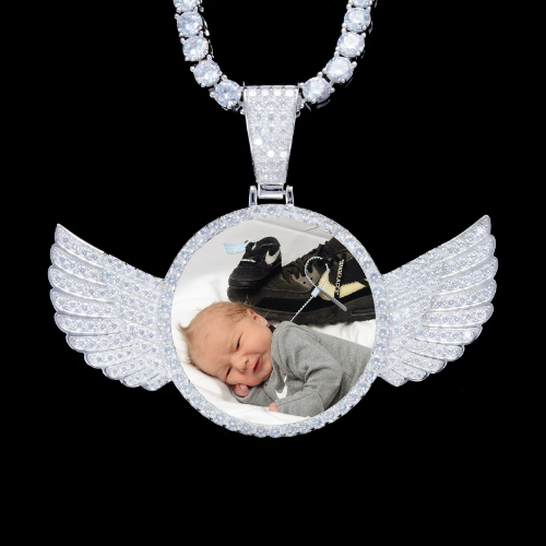 925S & VVS Moissanite 3D Wing Custom Picture Pendant