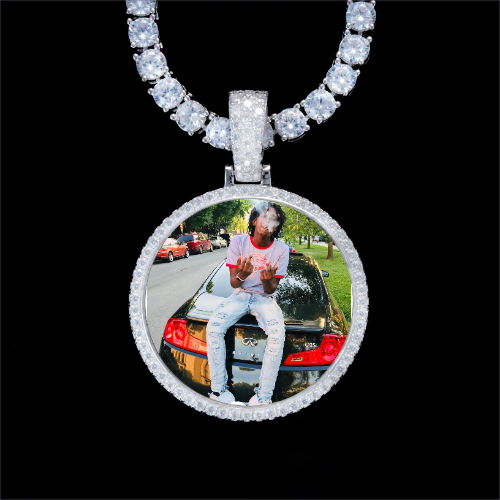 925S & VVS Moissanite 3D Circle Custom Picture Pendant
