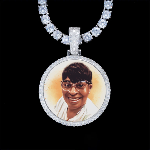 925S & VVS Moissanite 3D Circle Custom Picture Pendant