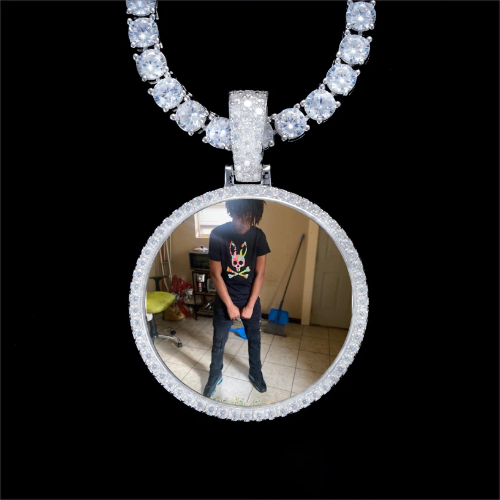925S & VVS Moissanite 3D Circle Custom Picture Pendant
