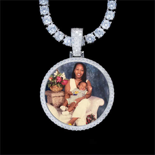 925S & VVS Moissanite 3D Circle Custom Picture Pendant